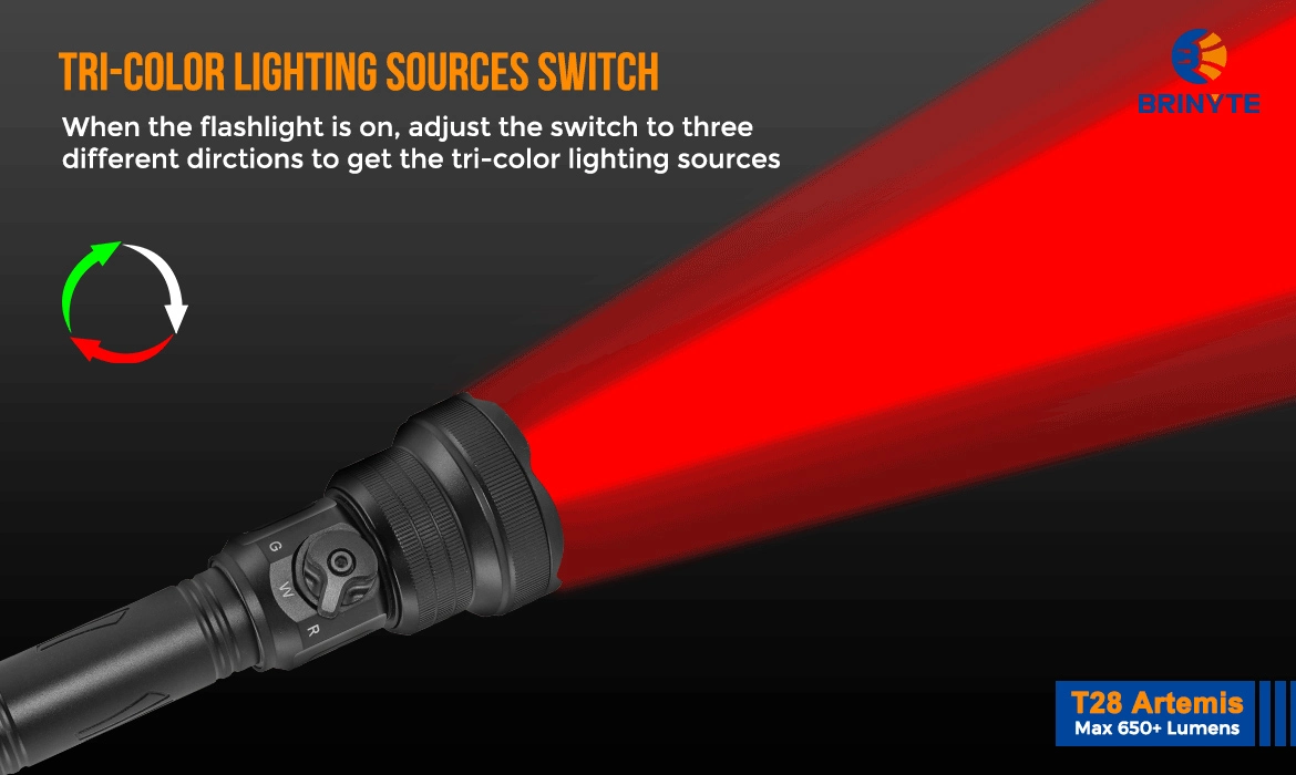 Brinyte T28 Artemis Hunting Light Tri-color lighting sources switch