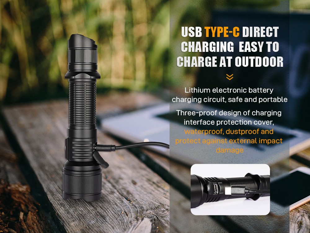 Brinyte PT16 2000 Tactical flashlight USB Type-C Charging