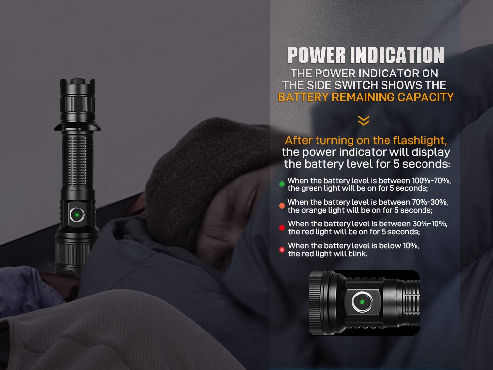 PT16 2000 Tactical flashlight Power Indication